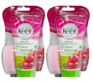 2 X Veet In-Shower Hair Removal Cream with Grape Seed Oil 150mL - Picture 1 of 2