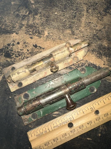 2 Vintage original iron rustic door latch slide locks farm barn Salvage Cover