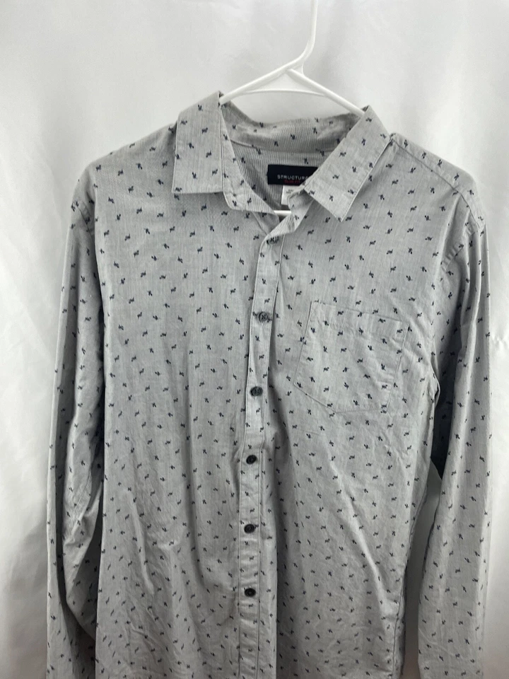 Мужская средняя структура Slim Fit длинным рукавом платье рубашка серый w синий цветы B - Изображение 1 из 4