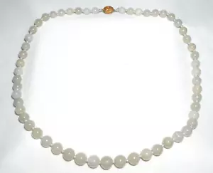 Vintage Chinese Grey Green Jadeite Jade Bead necklace w. Silver Clasp (---)#1 - Picture 1 of 8