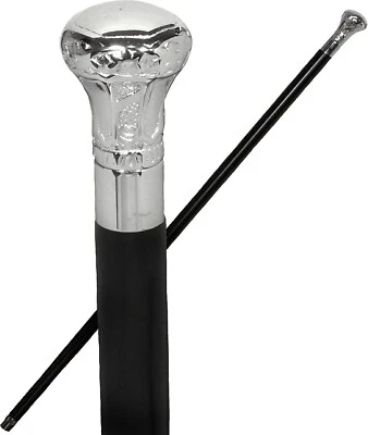 Chrome Plated  Solid Brass Knob Handle with Black Wooden Walking Cane For Gift . - Image 1 of 4