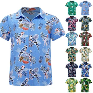 Kids Boys Top Button Shirts Short Sleeve Blouse Party Hawaiian Beach Casual - Picture 1 of 94