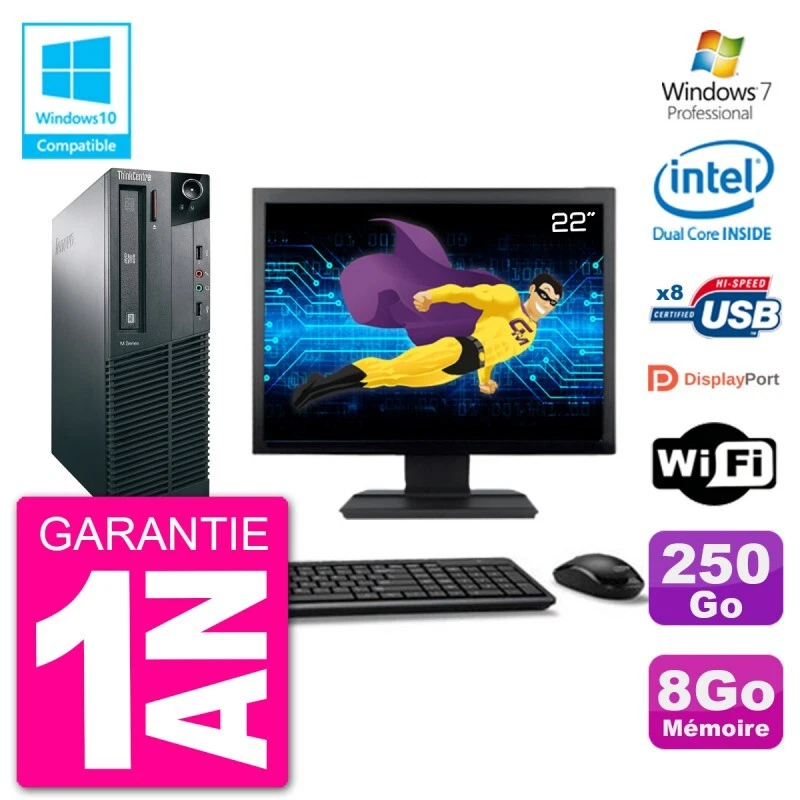 PC Lenovo M82 SFF Pantalla 22" G2020 RAM 8GB Disco 250GB Grabadora DVD Wifi W7 - Imagen 1 de 1