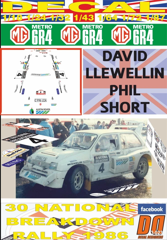 DECAL MG METRO 6R4 D. LLEWELLIN  NATIONAL BREAKDOWN R. 1986 2nd (06) - Image 1 of 1