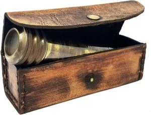 Vintage handgefertigt antikes Messing 6" Kaleidoskop mit Lederhülle Sammlergeschenk - Bild 1 von 6