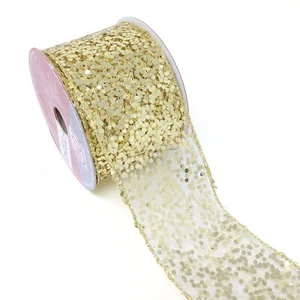9.8 Yards Glitter Metallic Mesh Wired Ribbon Sequins Decorative Mesh Ribbon f... - Picture 1 of 7