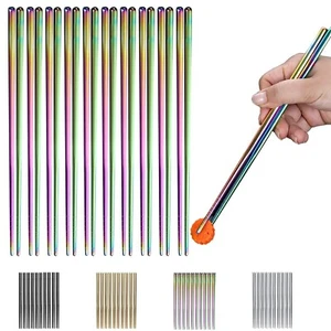 10 Pairs Reusable Chopsticks, Titanium Rainbow Plating Stainless Steel Metal ... - Picture 1 of 7