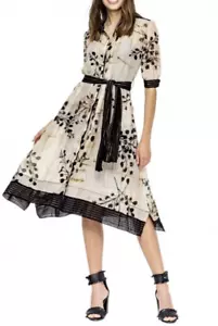 Beate Heymann Blouse Dress Size UK 16 Cotton & Silk Belt Pockets - Flower Print - Picture 1 of 9