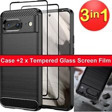 Shockproof Armor Case + 2 Glass Screen Protector For Google Pixel 8 7A 7 Pro 6A