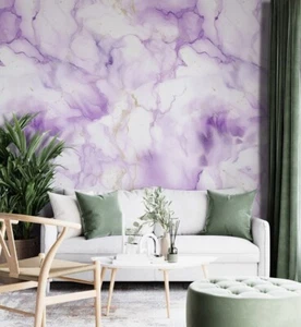 Removable Wallpaper, White and Purple Marble-Peel & Stick, Removable, Self Ad - Picture 1 of 9