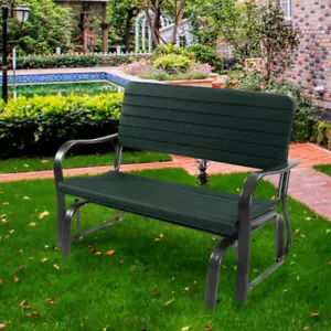 Outdoor Bench Steel Loveseat Glider Swing Garden Patio Seat Black NEW - Picture 1 of 7