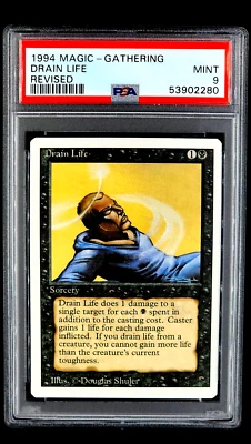 1994 MtG Magic the Gathering Revised Drain Life Black Sorcery PSA 9 Mint POP 4 - Image 1 of 4