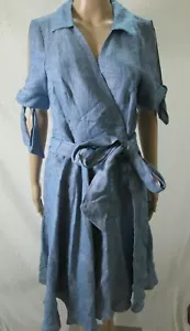 Nuevo con etiquetas Vestido Milly Valerie Lino Azul Vaquero Talla 12 Venta al por menor $495 - Imagen 1 de 12