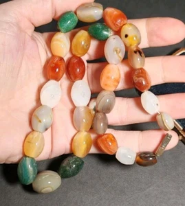 1960s classic hand carved agate aventurein beggars Gemstone bead necklace - Picture 1 of 10