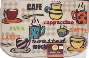ALFOMBRA DE COCINA IMPRESA (no apta para niños) (16"x24") COLORIDAS TAZAS DE CAFÉ Y TIPOS # 2, FORMA DE D, KE - Imagen 1 de 17