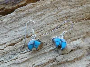 Bear Southwestern Petite Turquoise Gemstone & Opal Sterling Silver Earrings AD22 - Picture 1 of 4