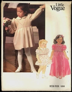Teilschnitt Größe 3 Brust 22 Mädchen gesmoktes Kleid Little Vogue 1293 Vintage Muster - Bild 1 von 3