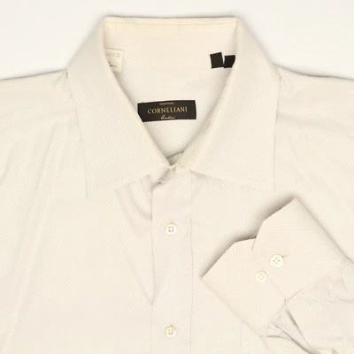 Camisa Corneliani Para Hombres 16 M Gris Claro Sólido Tejido Espiga Algodón Abotonado Foto 1 de 4