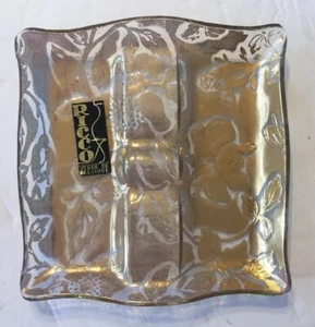 PLATO DE CARAMELO DE COLECCIÓN ITALIANO RICO VIDRIO DE BELGIQUE DORADO FLORAL EN RELIEVE - Imagen 1 de 4