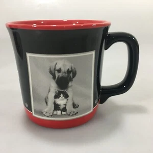 Taza Keith Kimberlin Cachorro y Gatito en Negro y Rojo NUEVA 12 OZ Amor Amistad - Imagen 1 de 6