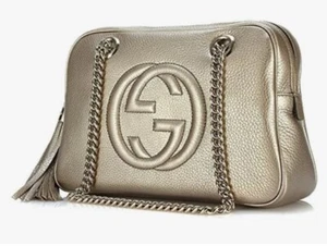GUCCI Shoulder Bag Metallic Gold Soho Chain Bag New! - Picture 1 of 22