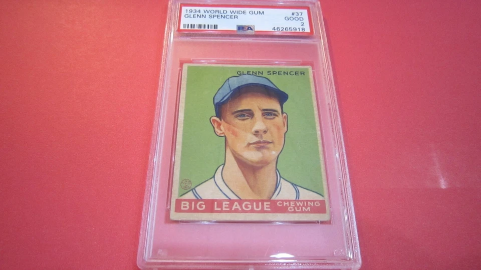 1934 World Wide Gum #37 Glenn Spencer PSA 2 - GOOD - Image 1 of 4