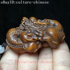 L 6 CM Chinese boxwood hand carved dragon loong Statue netsuke Decoration Gift