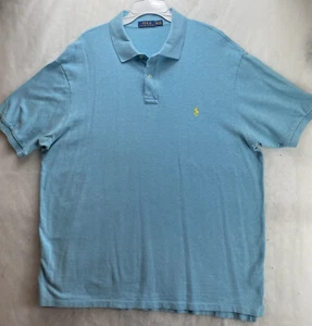 Polo Ralph Lauren Men Sz 2XLT Tall Blue Heather S/S Yellow Pony Logo Golf Shirt - Picture 1 of 7