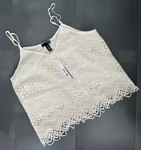 Aqua Women's White Lace Tank Boho Crochet Blouse V-Neck Shirt Size Large NEW NWT - Picture 1 of 3