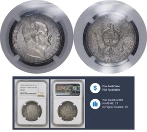 MS62 NGC 1 Vereinsthaler 1859 Prussia Silver Coin  # 471 Arms Reverse - Picture 1 of 7