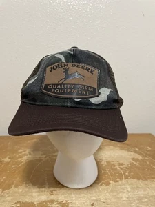 John Deere Quality Farm Equipment Meshback Brown Camo Trucker Snapback Cap - Picture 1 of 7