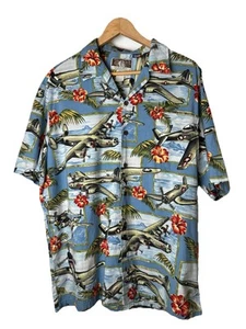 Kalaheo Hawaiian Shirt Men L WW2 Military Bomber Planes Camp Made In USA - Picture 1 of 4