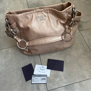 Prada milano rose gold metallic leather shoulder satchel bag tote Authentic - Picture 1 of 16