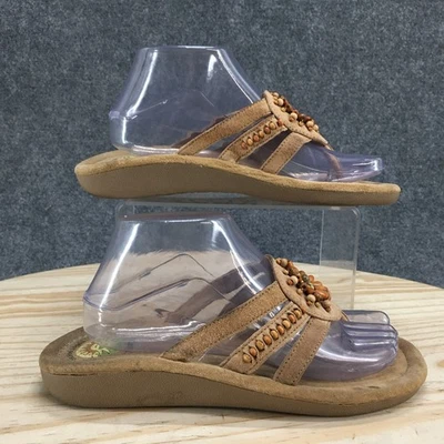 Earth Sandals Womens 8.5 Logan Thong Tan Leather Toe-Post Casual Comfort Beaded - Image 1 of 4