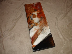 Abstraktes Gemälde auf gespannter Leinwand 30" x 10" Gold Orange Schwarz Braun Weiß - Bild 1 von 24