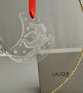 Sin usar, en caja 1998 cristal lalique querubín esmerilado media luna estrellas adorno de navidad - Imagen 1 de 6