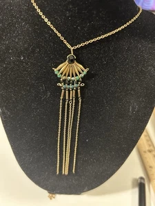 Lucky Brand Gold Toned Beaded Fringe Tassel Necklace 28 + 2 Inches - Picture 1 of 5
