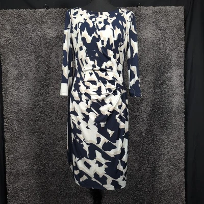 Y2K Style Lauren Ralph Lauren Ruched Jersey Sheath Dress Size 8 Navy White - Image 1 of 4