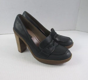 Zapatos mocasines Ecco para mujer 8,5 Nomane cuero negro tacón apilado centavo ultra alto - Imagen 1 de 7