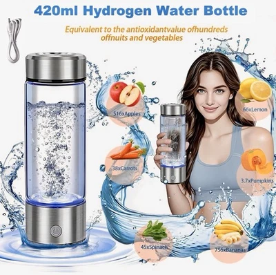 Ionizador de agua alcalina rico en hidrógeno generador botella taza taza portátil 420 ml USB Foto 1 de 3