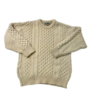 Aran Crafts 100 % Wolle Zopfmuster Fischer Pullover Cremeweiß Herren Medium - Bild 1 von 8