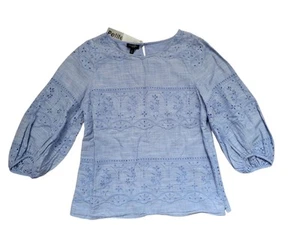 Neu mit Etikett neu Talbots Petite P blaues Oberteil mit Ösen - Bild 1 von 1