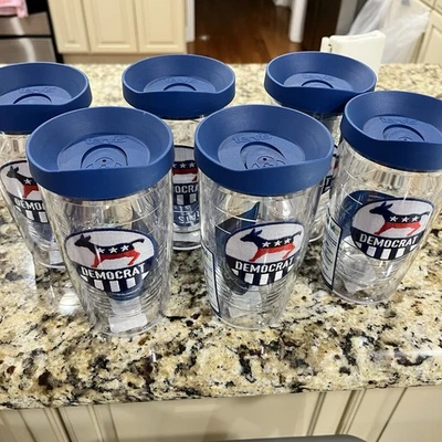Lot of 6 NEW Tervis 16oz DEMOCRAT Insulated Tumbler Embroidered Donkey Blue Lid - Image 1 of 4