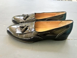 Mocasines Salvatore Ferragamo Para Hombres Talla 13B Kiltie Borla Cuero Negro Punta de Ala - Imagen 1 de 11