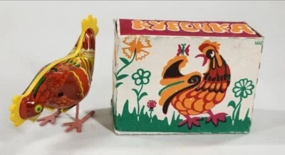 Juguete de hojalata vintage raro ruso URSS cuerda pájaro pollo CON CAJA Y LLAVE ORIGINALES Foto 1 de 3