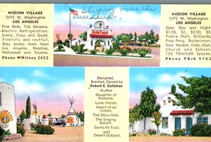 VIntage Postcard-Mission Village,Three Views, Los Angeles, CA - Picture 1 of 2