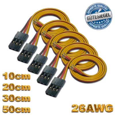 Servokabel 10cm 20cm 30cm 50cm Servo Kabel Stecker JR Graupner Goldkontakt 26AWG - Bild 1 von 4