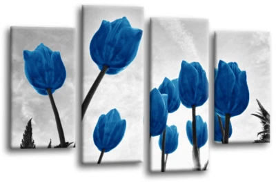 Floral Wall Art Blue Living Room Bedroom Framed Canvas Picture Ready to Hang - Image 1 of 4