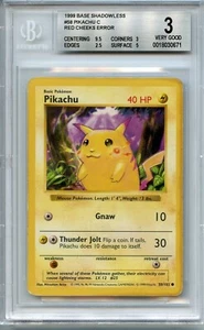 1999 Pokemon Card PIKACHU Red Cheeks Error #58/102 Shadowless Base Set BGS 3 VG - Picture 1 of 2