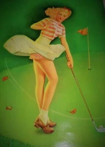 VINTAGE 1950's C.S.S. GOLFING GIRL PROVOCATIVE FALL BALL 20 x 15" POSTER GREAT - Picture 1 of 6